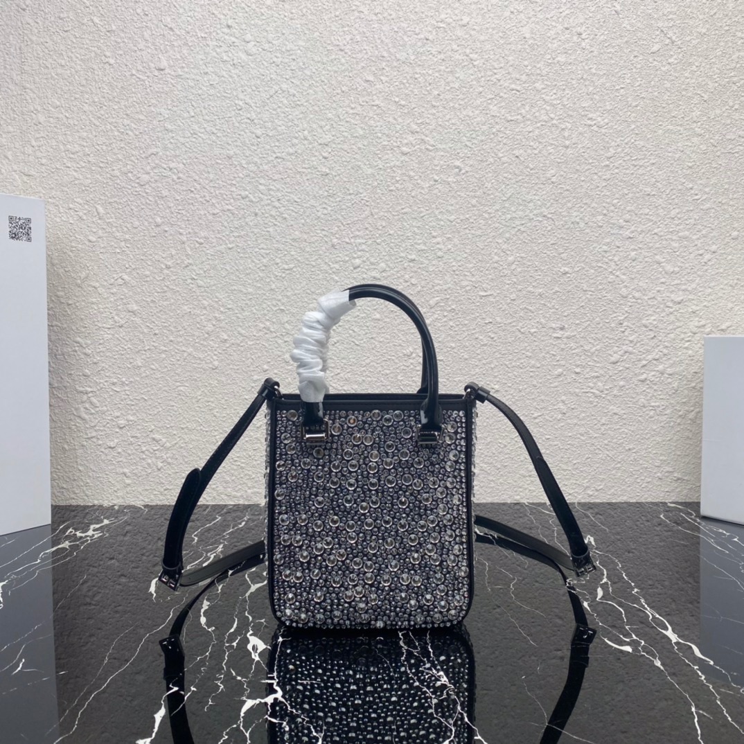 Prada Mini Synthetic Crystal Bucket Bag Shoulder Bag Black 1BA331